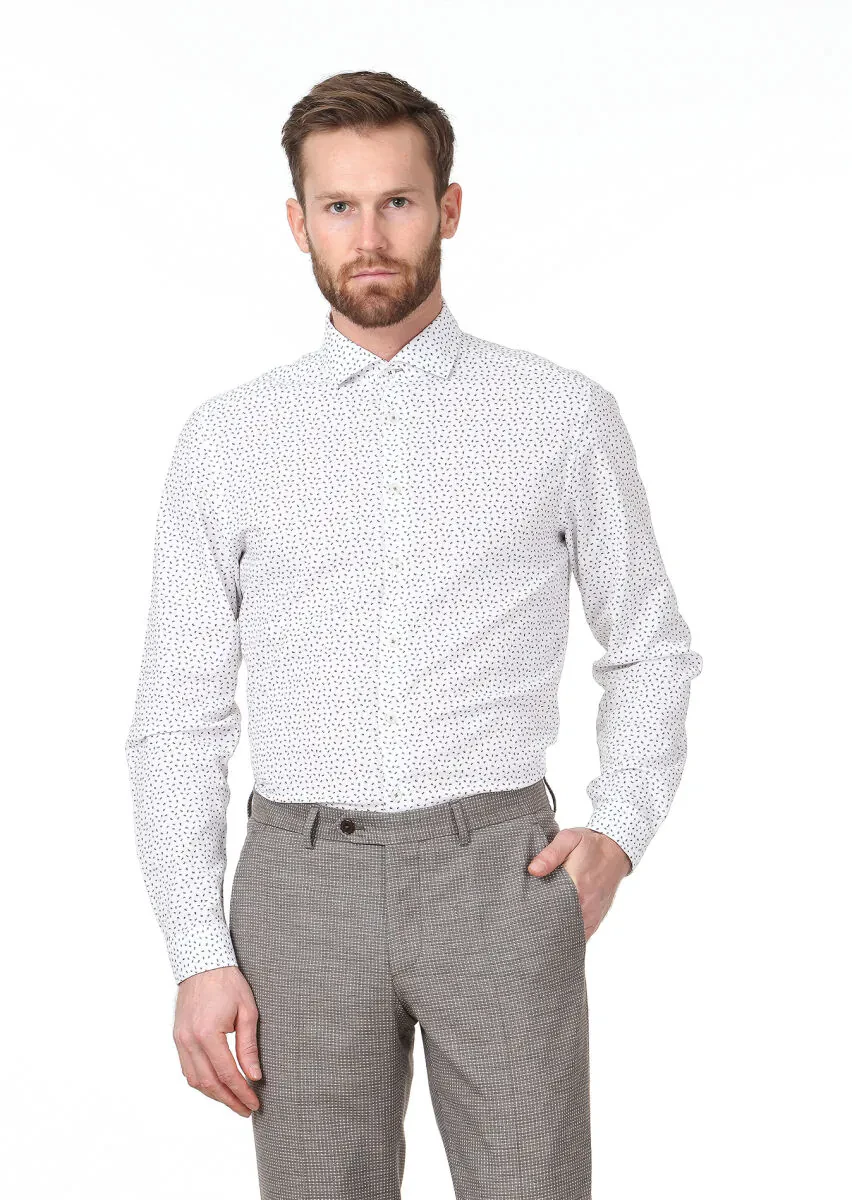 Vizon Baskılı Regular Fit Dokuma Casual %100 Pamuk Gömlek - 1