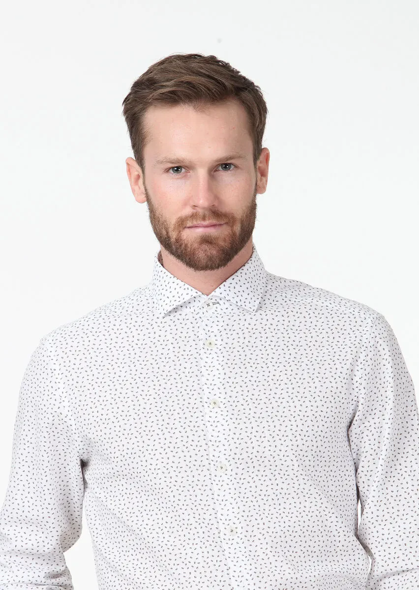 Vizon Baskılı Regular Fit Dokuma Casual %100 Pamuk Gömlek - 3