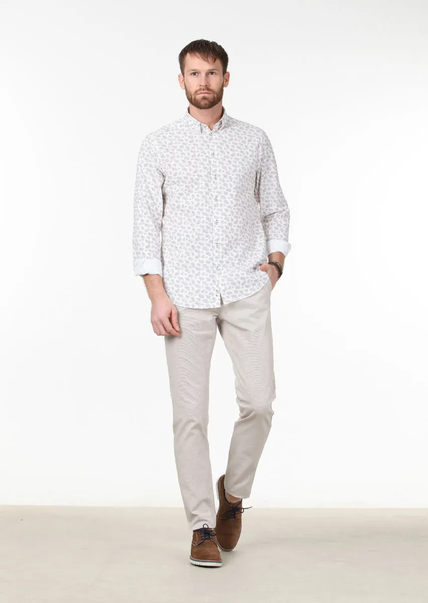 Vizon Baskılı Regular Fit Dokuma Casual Pamuk Karışımlı Gömlek - 2