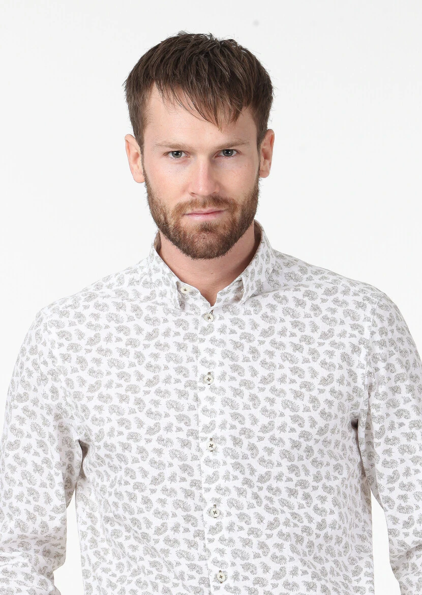 Vizon Baskılı Regular Fit Dokuma Casual Pamuk Karışımlı Gömlek - 3