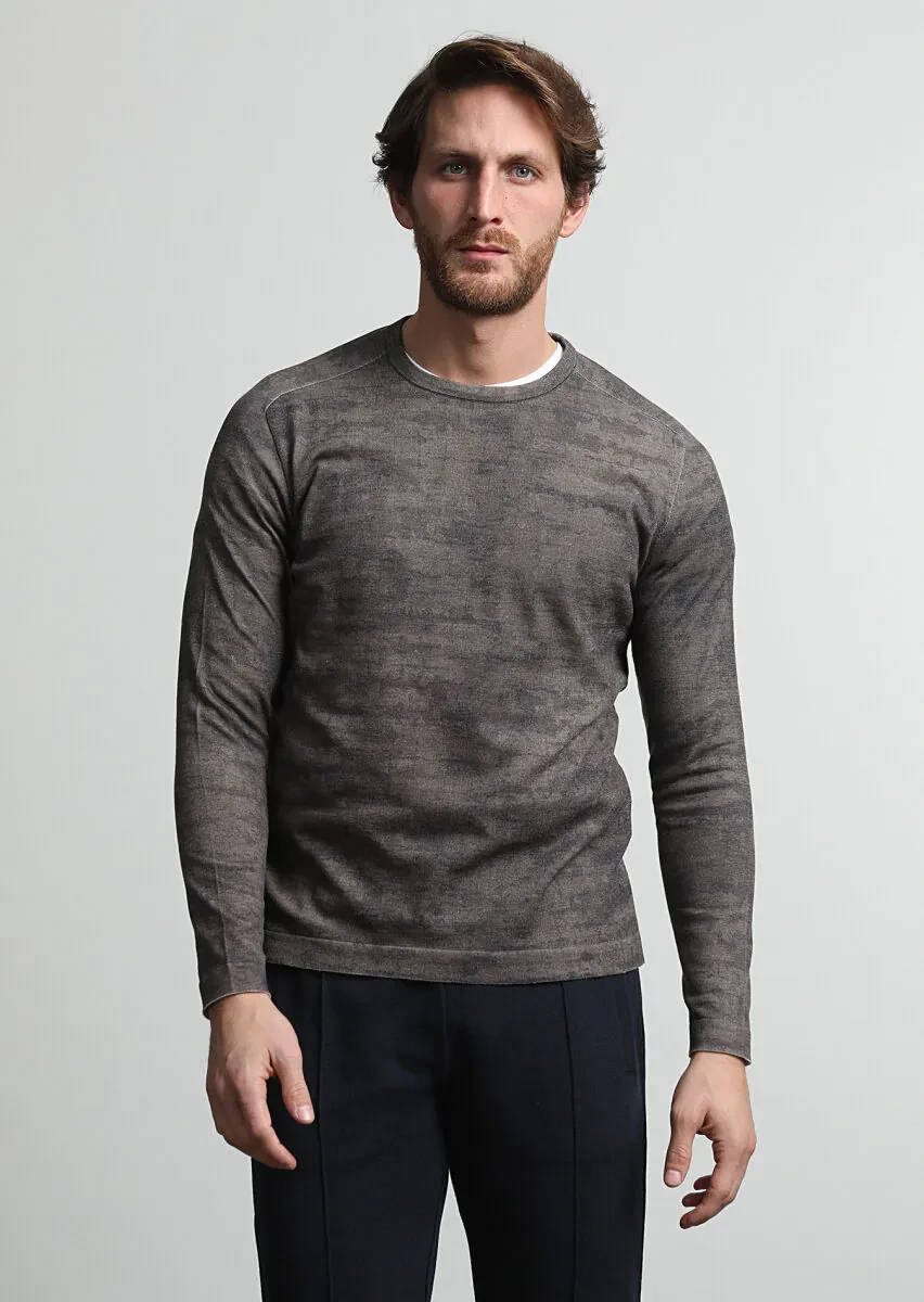 Vizon Bisiklet Yaka Jakarlı Pamuk Karışımlı Triko Kazak - 1