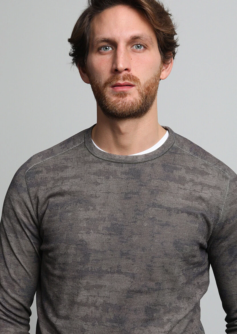 Vizon Bisiklet Yaka Jakarlı Pamuk Karışımlı Triko Kazak - 2