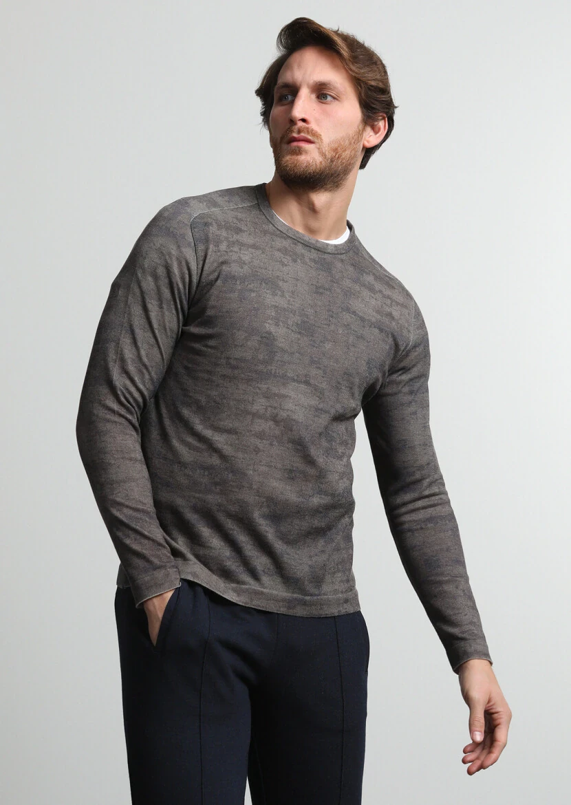 Vizon Bisiklet Yaka Jakarlı Pamuk Karışımlı Triko Kazak - 3