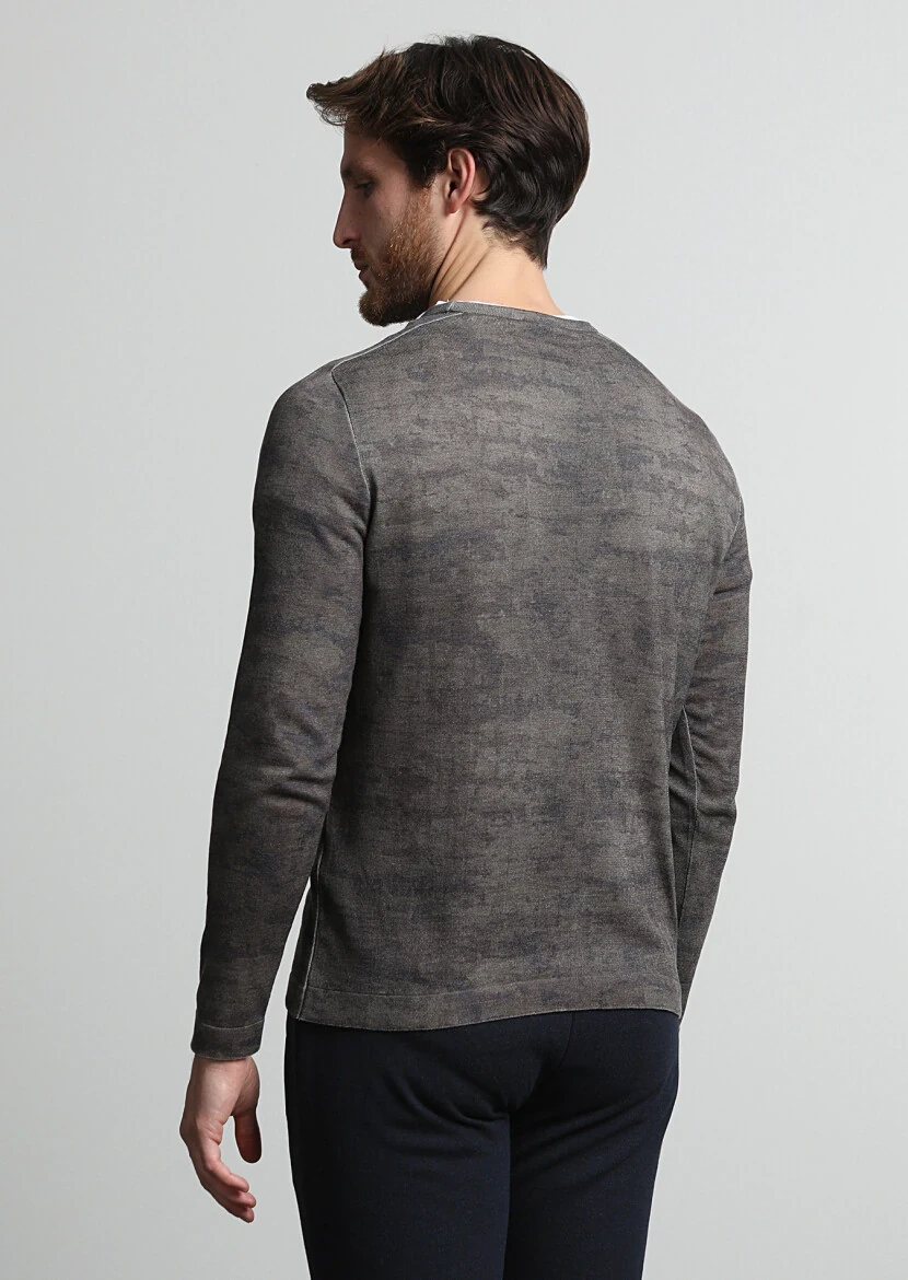 Vizon Bisiklet Yaka Jakarlı Pamuk Karışımlı Triko Kazak - 4