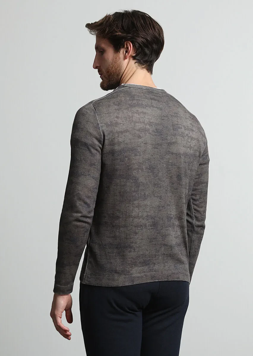 Vizon Bisiklet Yaka Jakarlı Pamuk Karışımlı Triko Kazak - 4