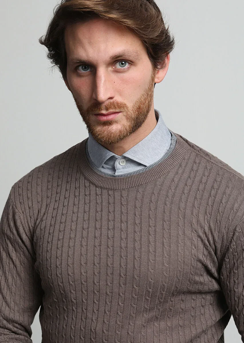 Vizon Bisiklet Yaka Saç Örgü Pamuk Karışımlı Triko Kazak - 2