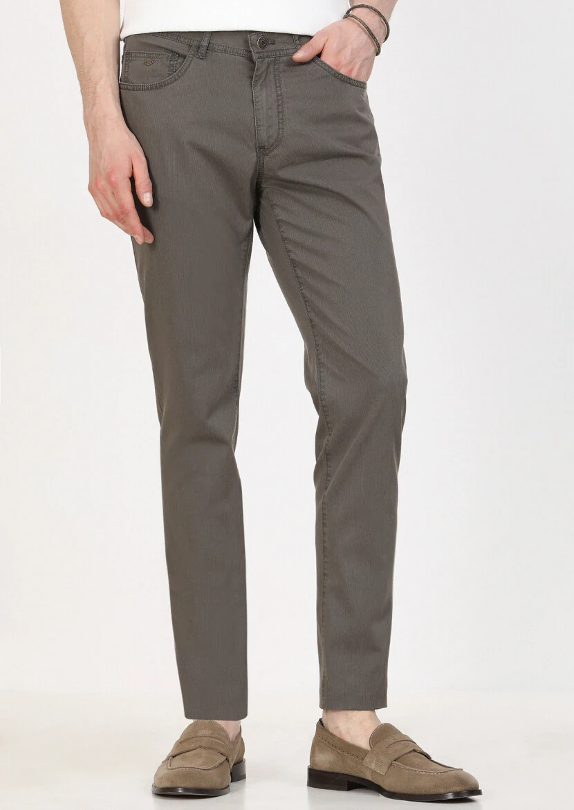 Vizon Çizgili Dokuma Slim Fit Casual Pantolon 