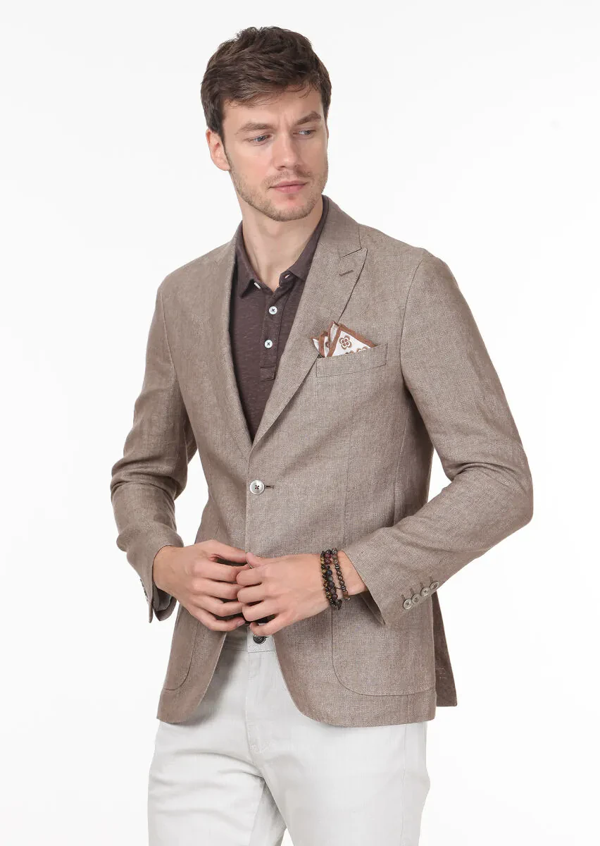 Vizon Desenli Shirt Shoulder Slim Fit %100 Keten Ceket - 1