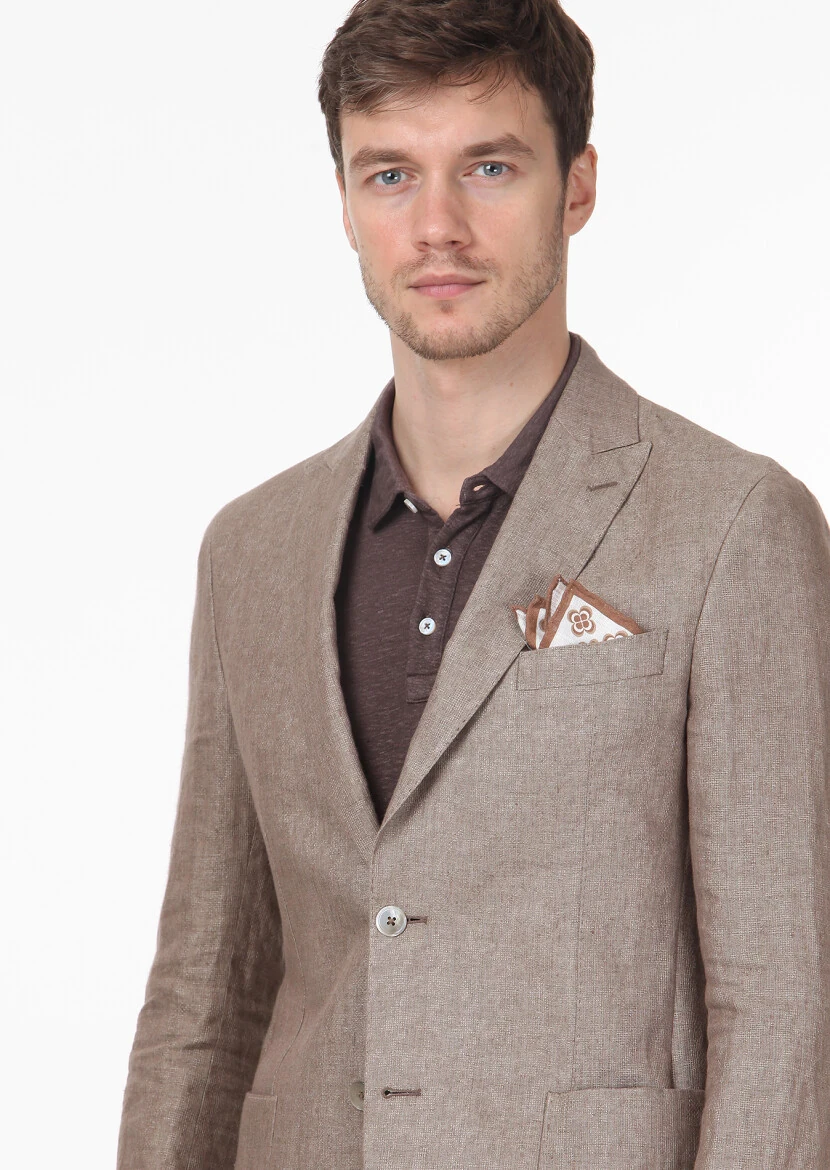 Vizon Desenli Shirt Shoulder Slim Fit %100 Keten Ceket - 2