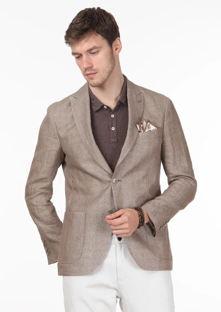 Vizon Desenli Shirt Shoulder Slim Fit %100 Keten Ceket - 3