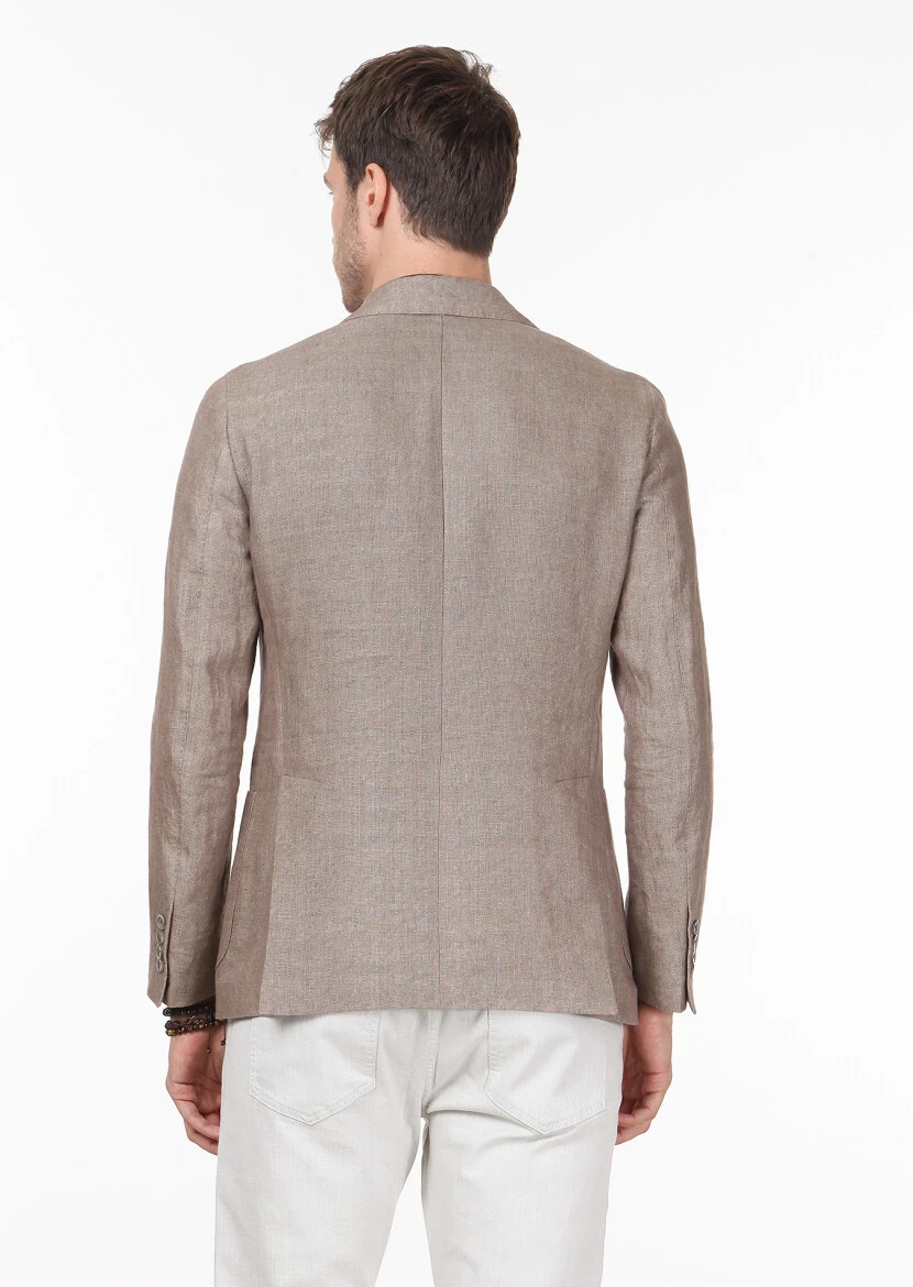 Vizon Desenli Shirt Shoulder Slim Fit %100 Keten Ceket - 4