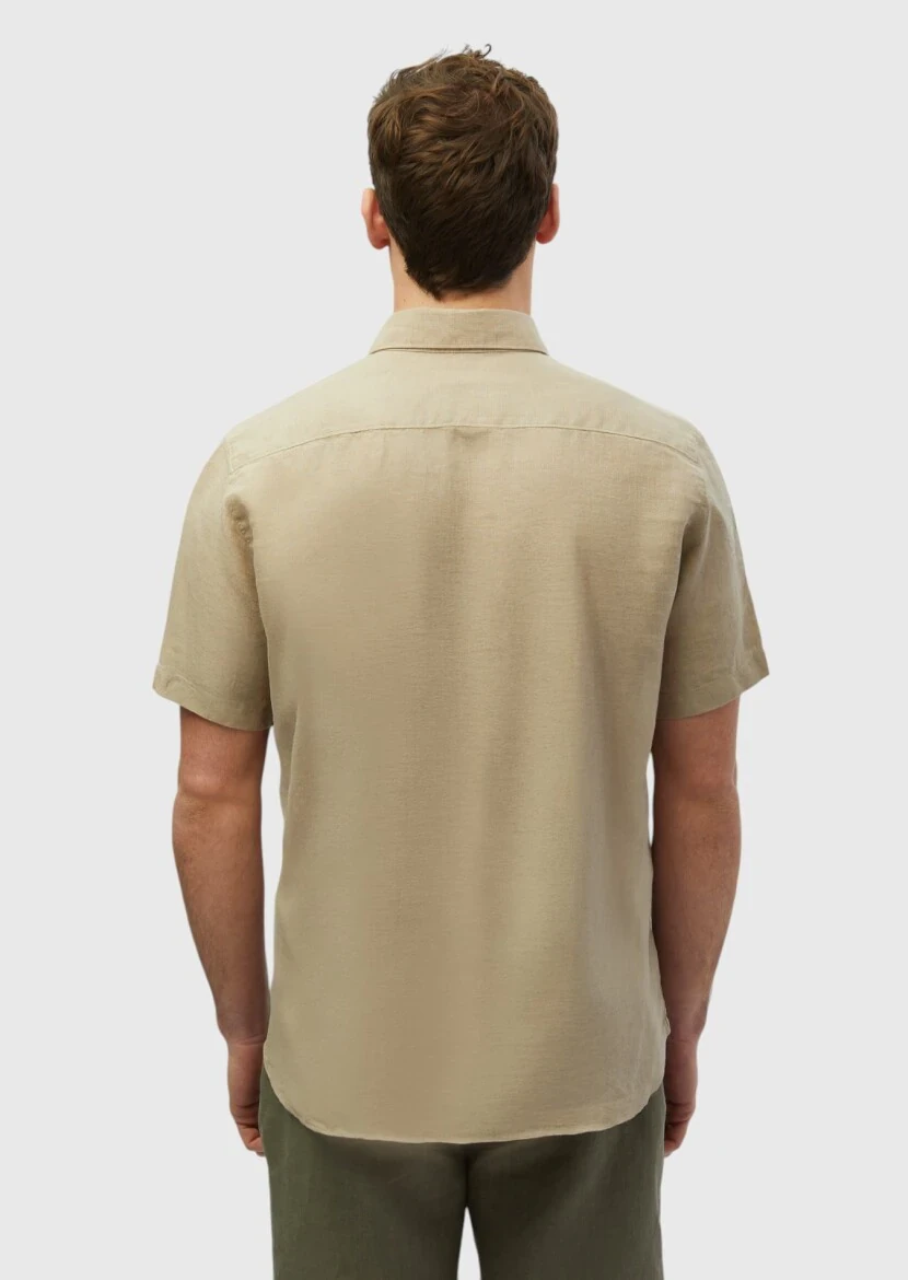 Vizon Düz Casual Fit Dokuma Casual %100 Keten Gömlek - 5