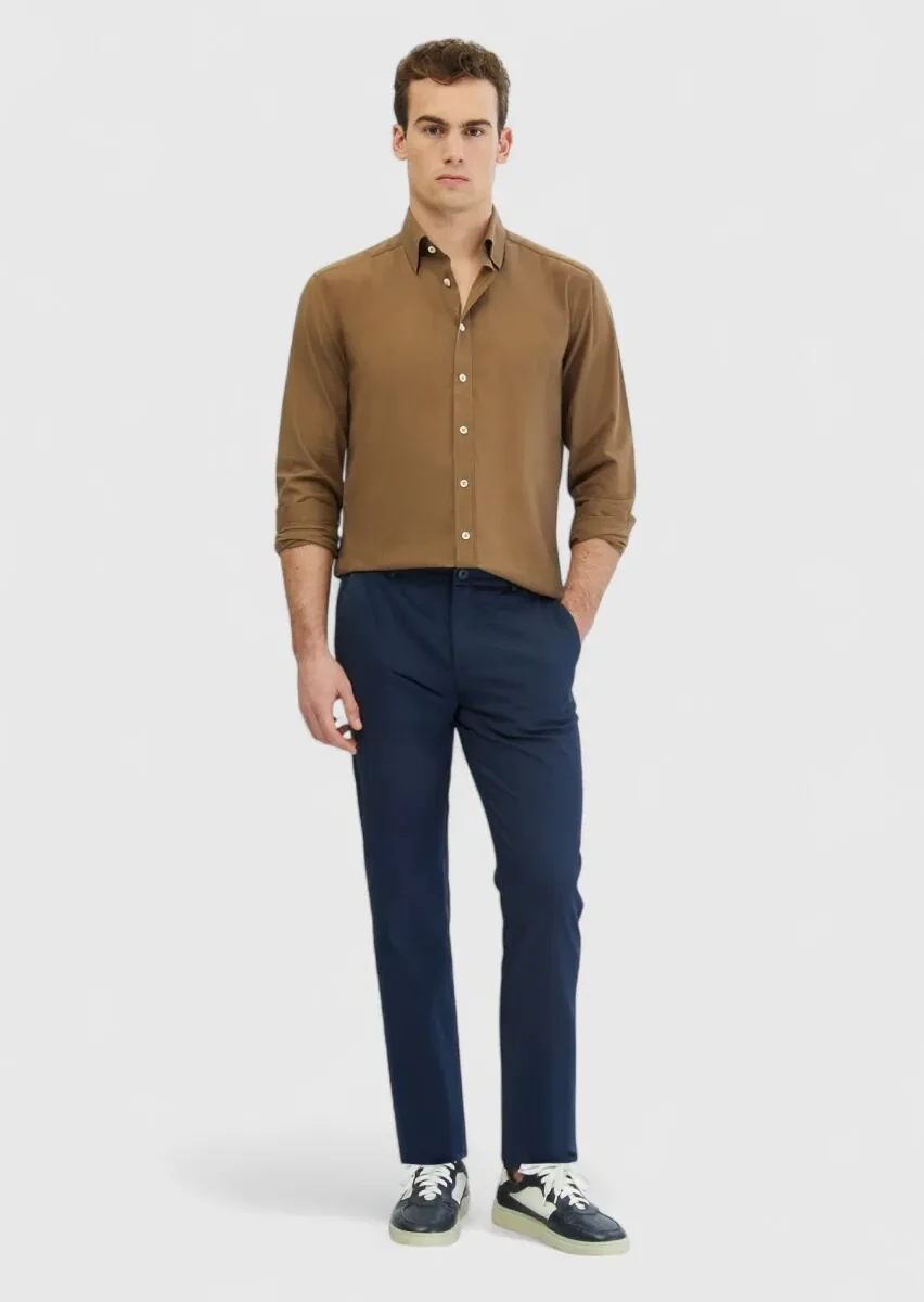 Vizon Düz Casual Fit Dokuma Casual %100 Pamuk Gömlek - 1