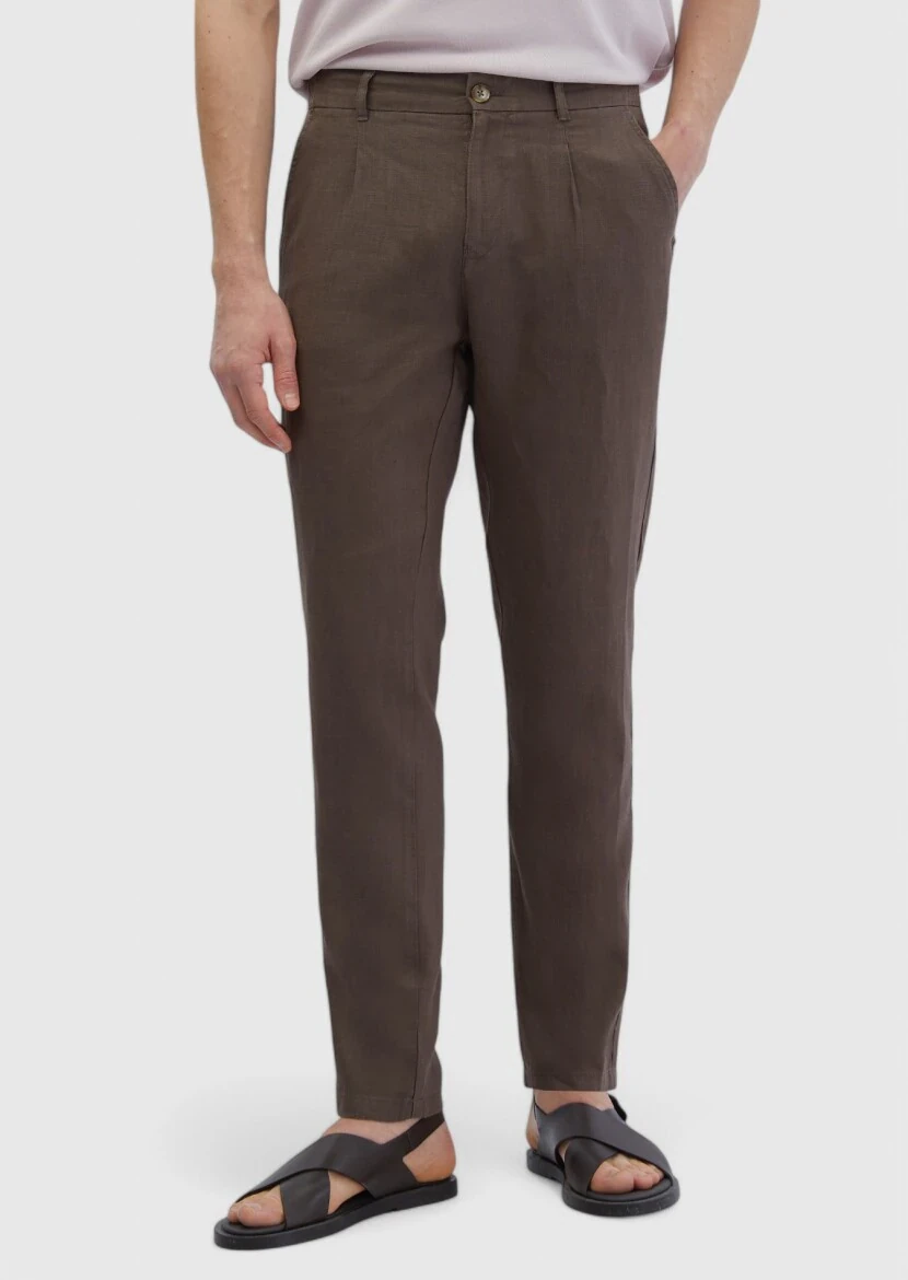 Vizon Düz Dokuma Jogging Fit Casual %100 Keten Pantolon - RAMSEY