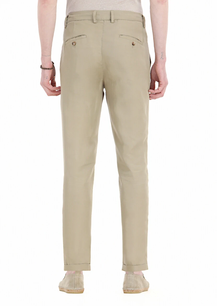 Vizon Düz Dokuma Jogging Fit Casual Keten Karışımlı Pantolon - 4