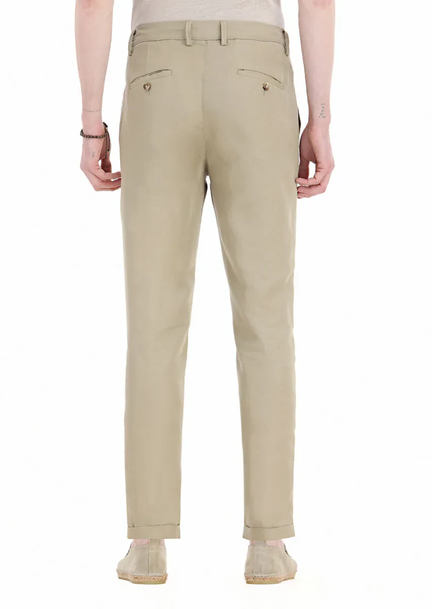 Vizon Düz Dokuma Jogging Fit Casual Keten Karışımlı Pantolon - 4