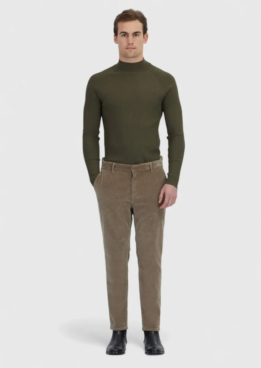 Vizon Düz Dokuma Jogging Fit Kadife Casual Pamuk Karışımlı Pantolon - 1