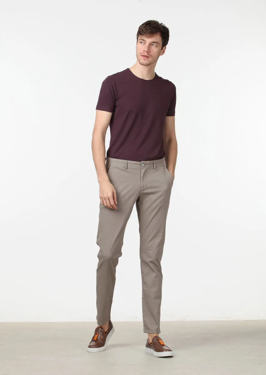 Vizon Düz Dokuma Regular Fit Casual Pamuk Karışımlı Pantolon - 1