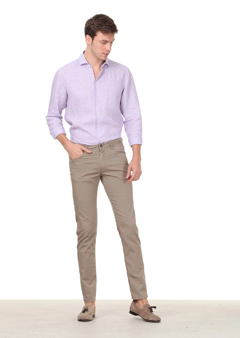 Vizon Düz Dokuma Regular Fit Casual Pamuk Karışımlı Pantolon - 1