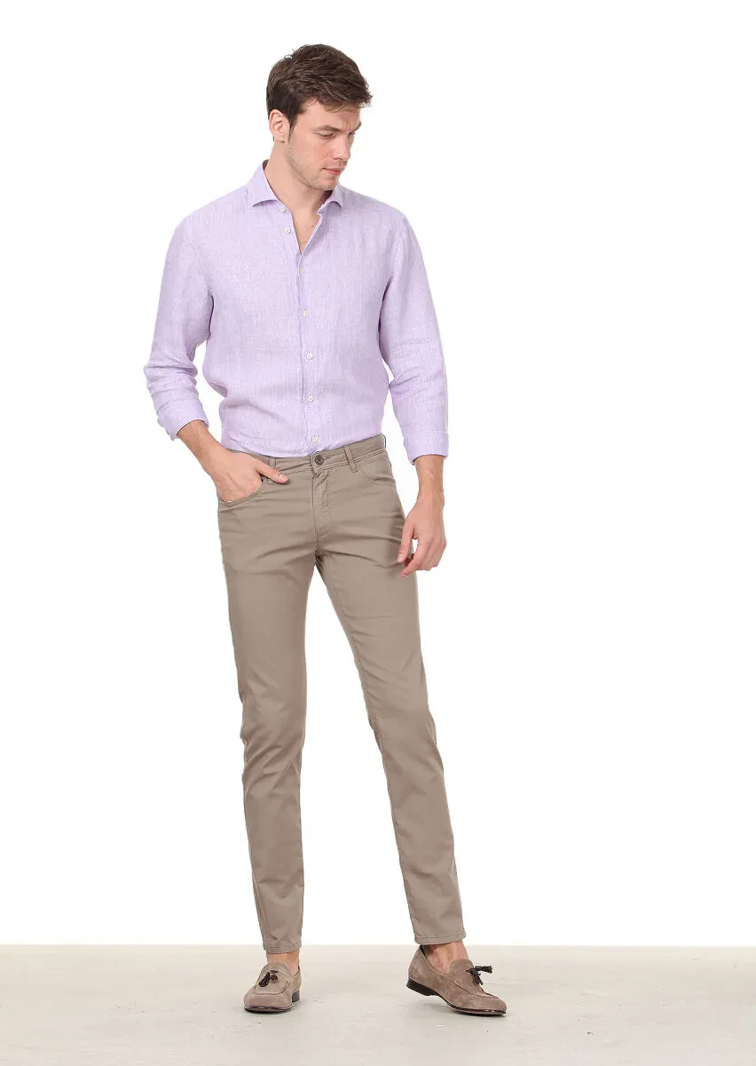 Vizon Düz Dokuma Regular Fit Casual Pamuk Karışımlı Pantolon - 1