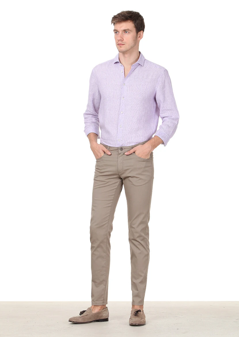 Vizon Düz Dokuma Regular Fit Casual Pamuk Karışımlı Pantolon - 2