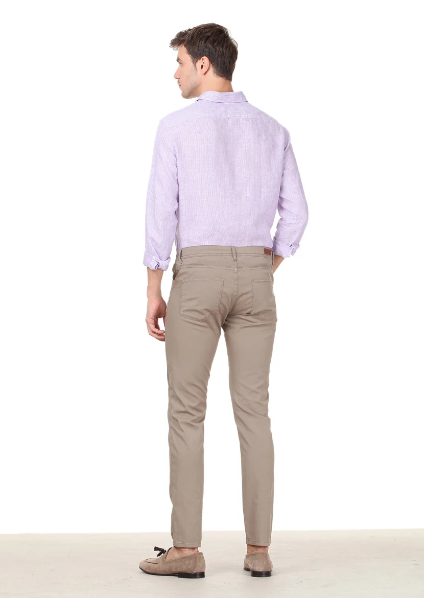 Vizon Düz Dokuma Regular Fit Casual Pamuk Karışımlı Pantolon - 4