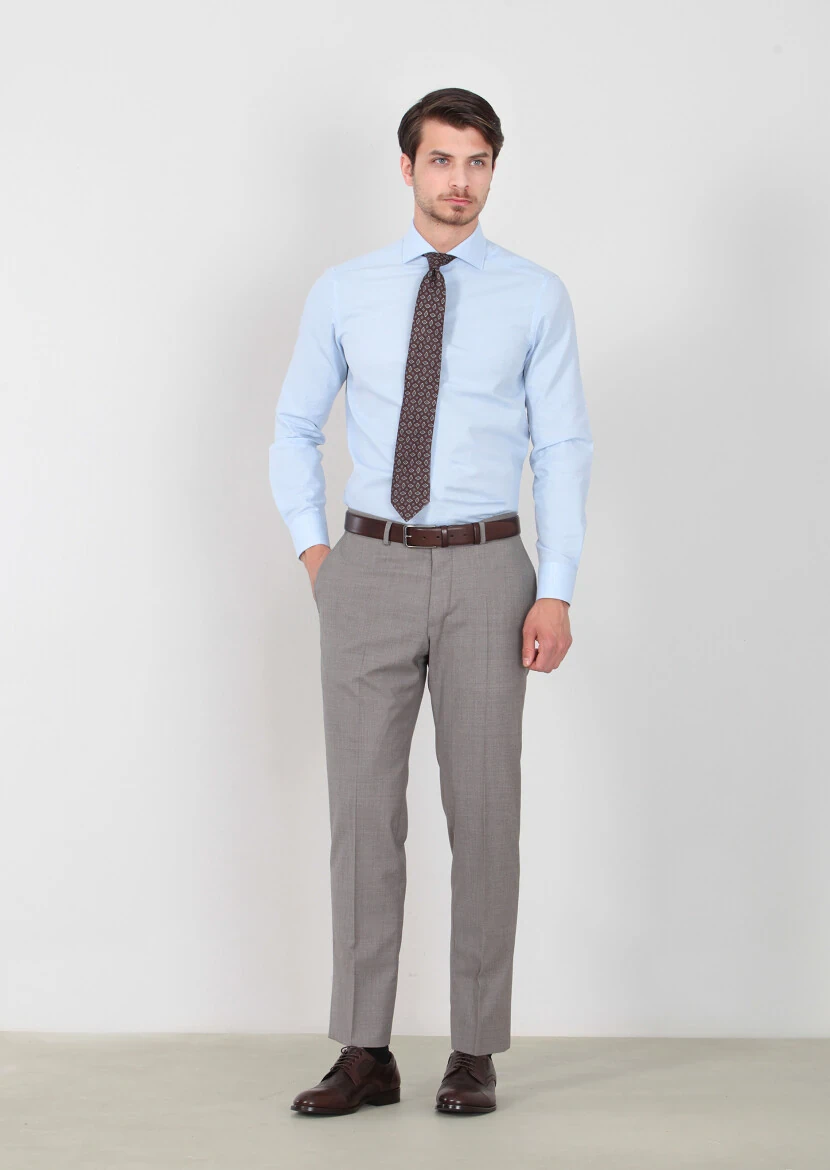 Vizon Düz Dokuma Regular Fit Klasik %100 Yün Pantolon 