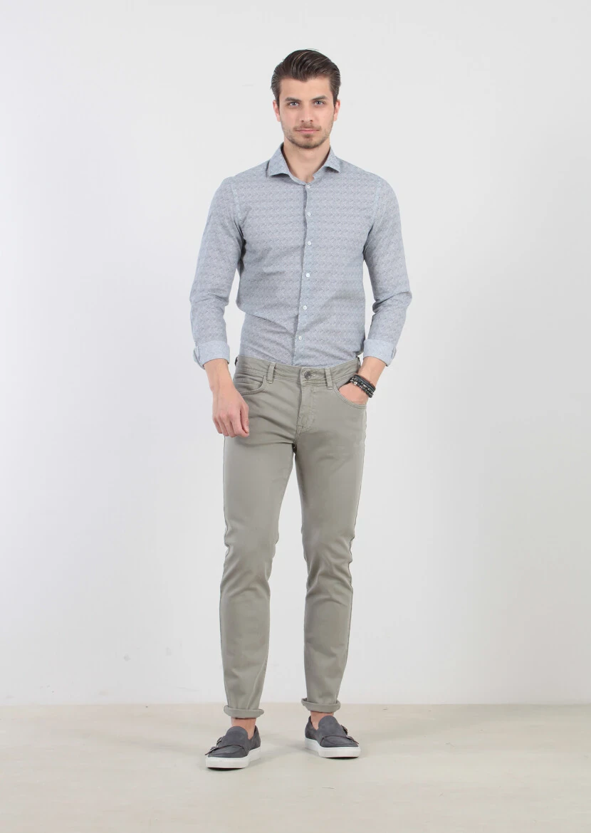 Vizon Düz Dokuma Slim Fit Casual Pamuk Karışımlı Pantolon - 1