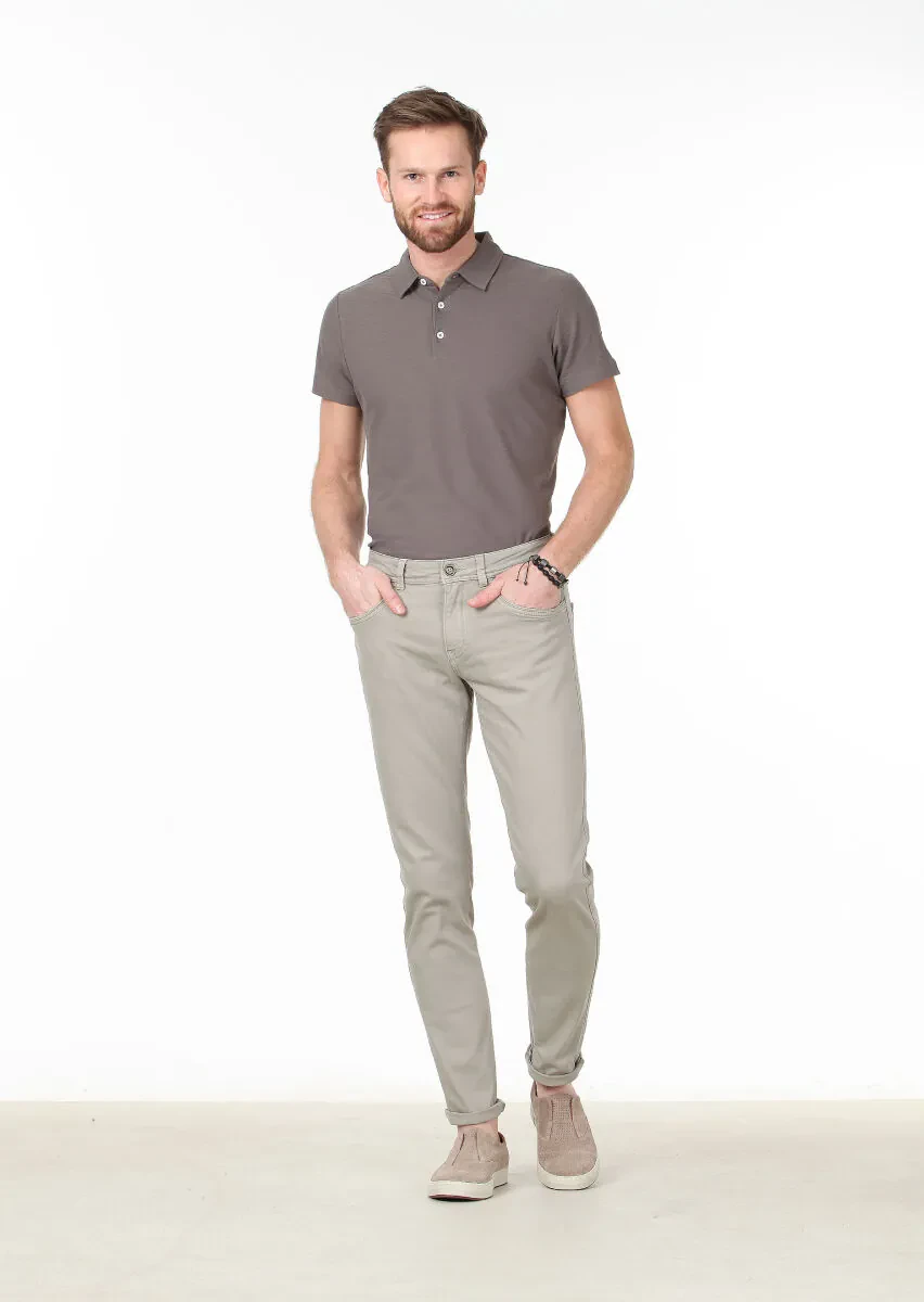 Vizon Düz Dokuma Slim Fit Casual Pamuk Karışımlı Pantolon - 1