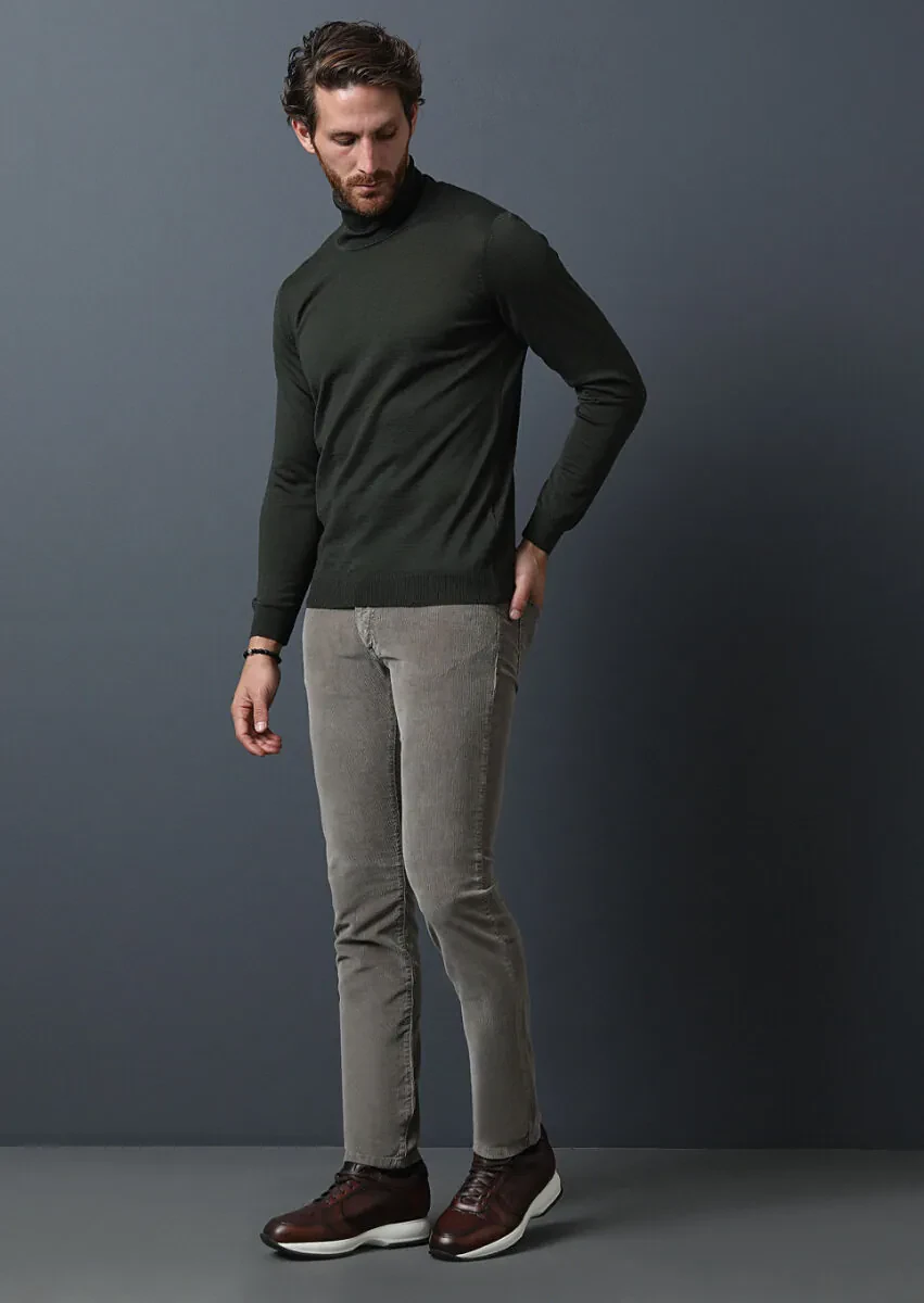 Vizon Düz Dokuma Slim Fit Casual Pamuk Karışımlı Pantolon - 1