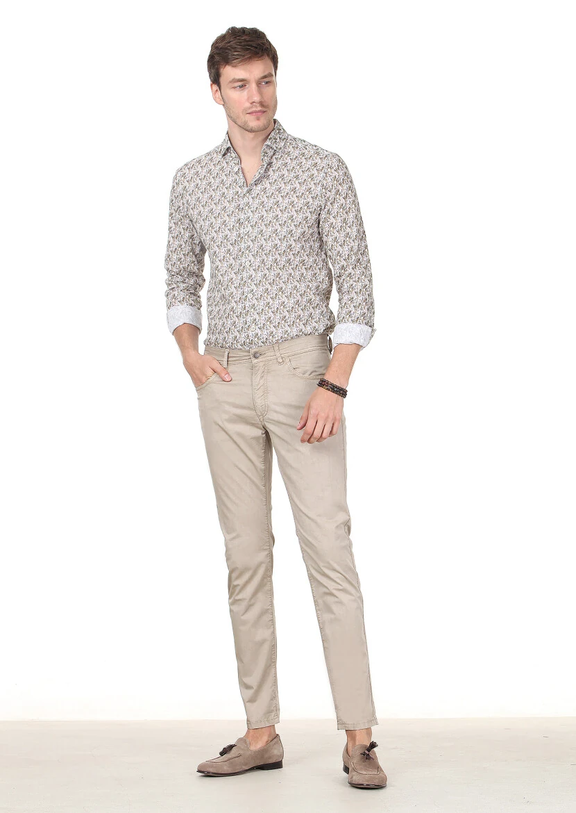 Vizon Düz Dokuma Slim Fit Casual Pamuk Karışımlı Pantolon - 1