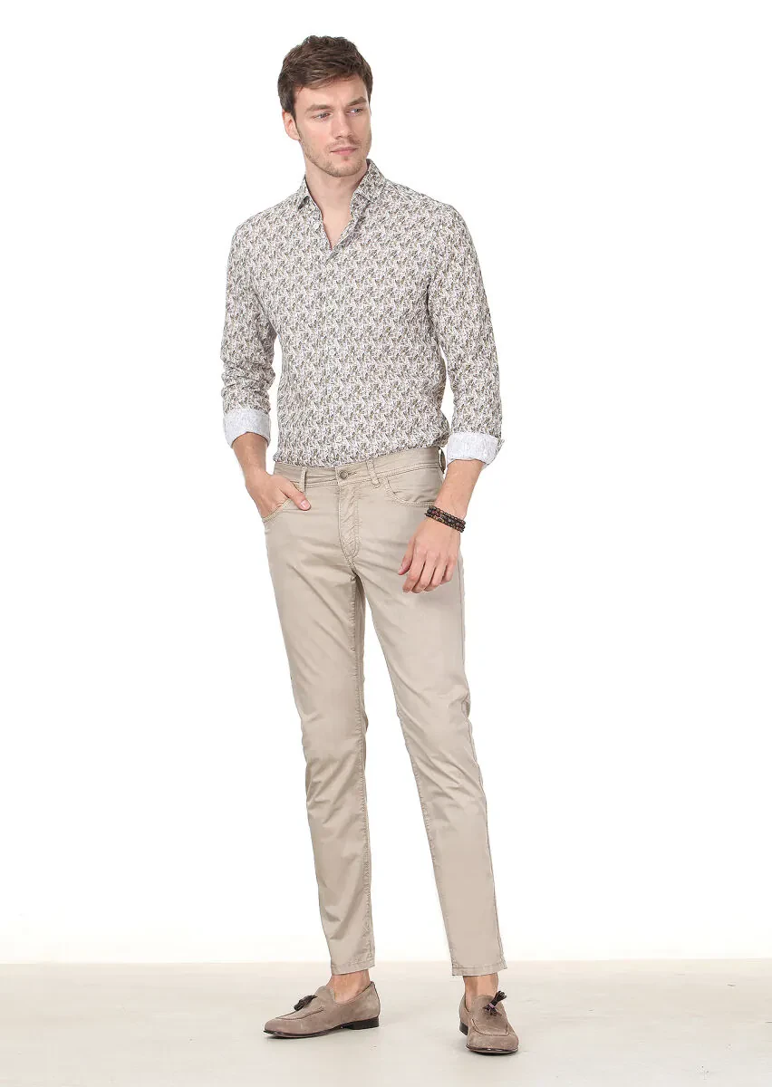 Vizon Düz Dokuma Slim Fit Casual Pamuk Karışımlı Pantolon - 1