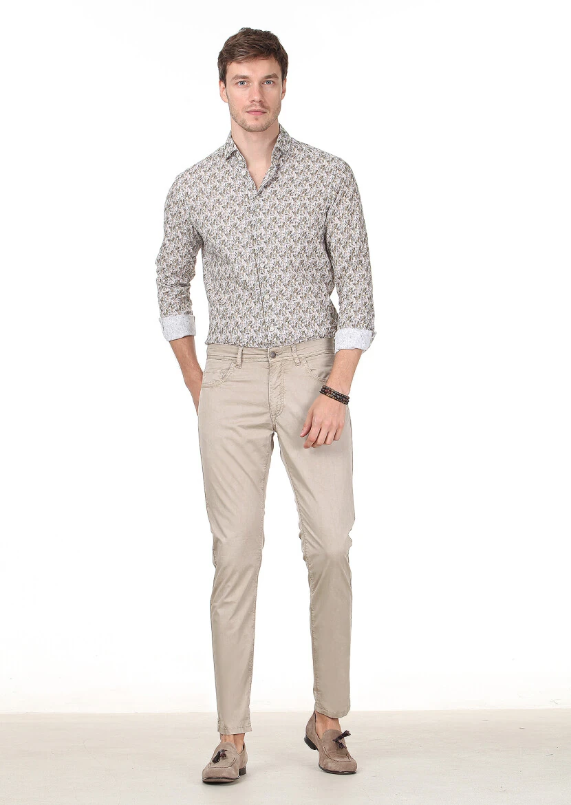 Vizon Düz Dokuma Slim Fit Casual Pamuk Karışımlı Pantolon 