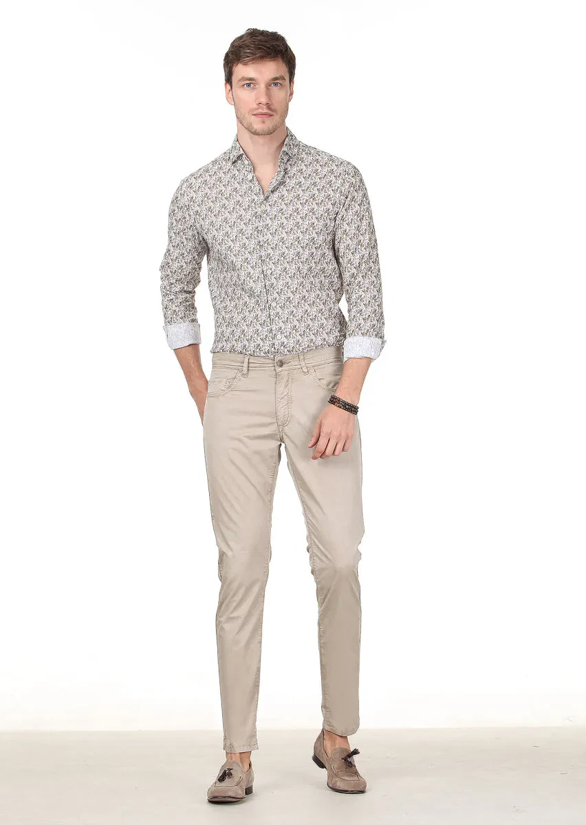 Vizon Düz Dokuma Slim Fit Casual Pamuk Karışımlı Pantolon - 2