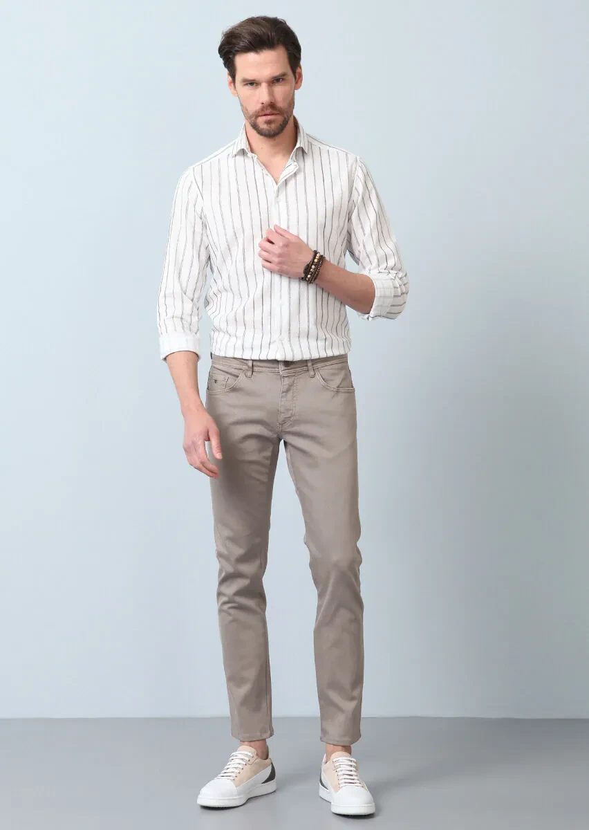 Vizon Düz Dokuma Slim Fit Casual Pamuk Karışımlı Pantolon - 3