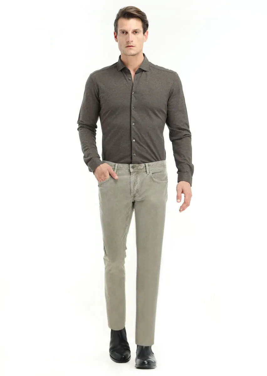 Vizon Düz Dokuma Slim Fit Casual Pamuk Karışımlı Pantolon - 1