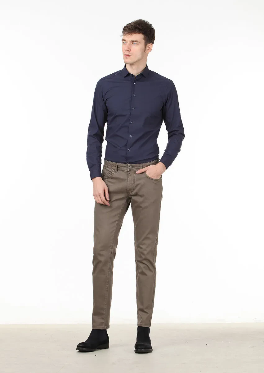 Vizon Düz Dokuma Slim Fit Casual Pamuk Karışımlı Pantolon - 2