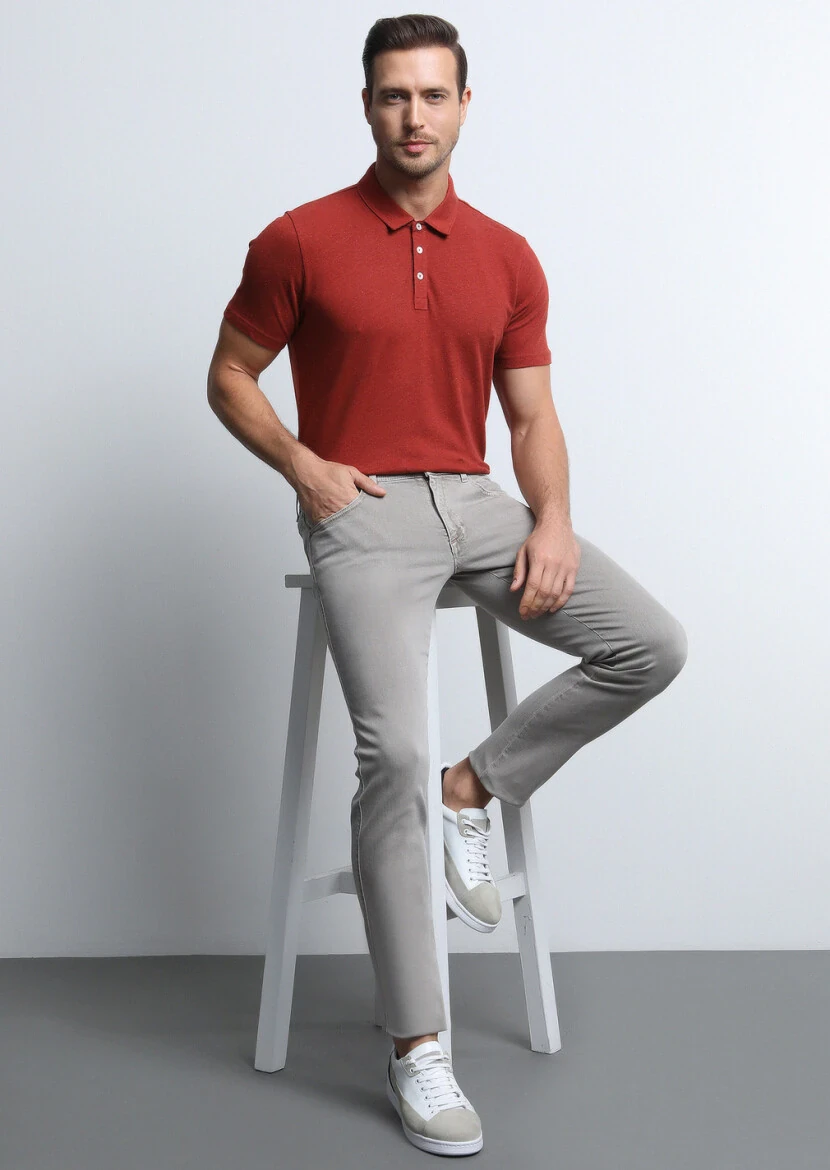 Vizon Düz Dokuma Slim Fit Casual Pamuk Karışımlı Pantolon - 1