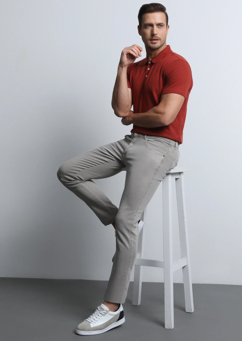 Vizon Düz Dokuma Slim Fit Casual Pamuk Karışımlı Pantolon - 4