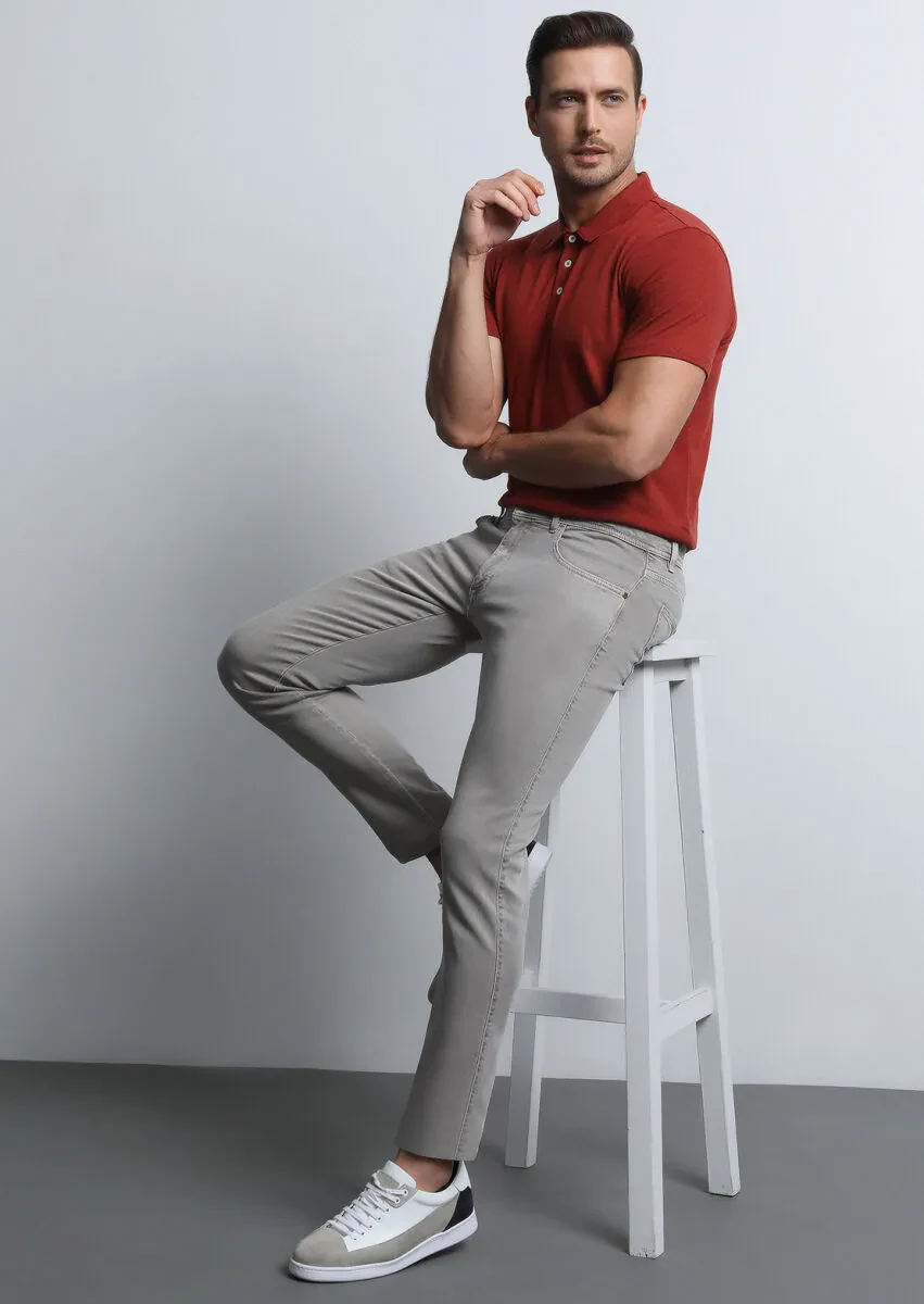 Vizon Düz Dokuma Slim Fit Casual Pamuk Karışımlı Pantolon - 4