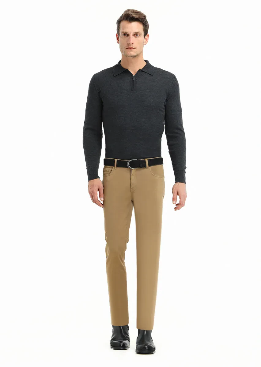 Vizon Düz Dokuma Slim Fit Casual Pamuk Karışımlı Pantolon - 1