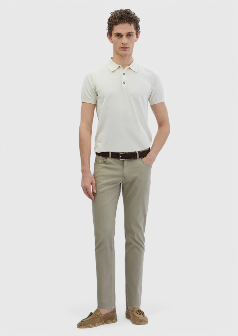 Vizon Düz Dokuma Slim Fit Casual Pamuk Karışımlı Pantolon - RAMSEY