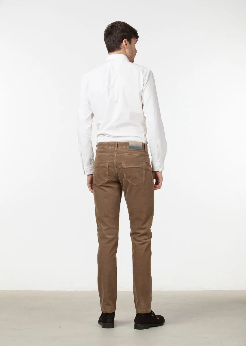 Vizon Düz Dokuma Slim Fit Kadife Casual Pamuk Karışımlı Pantolon - 4