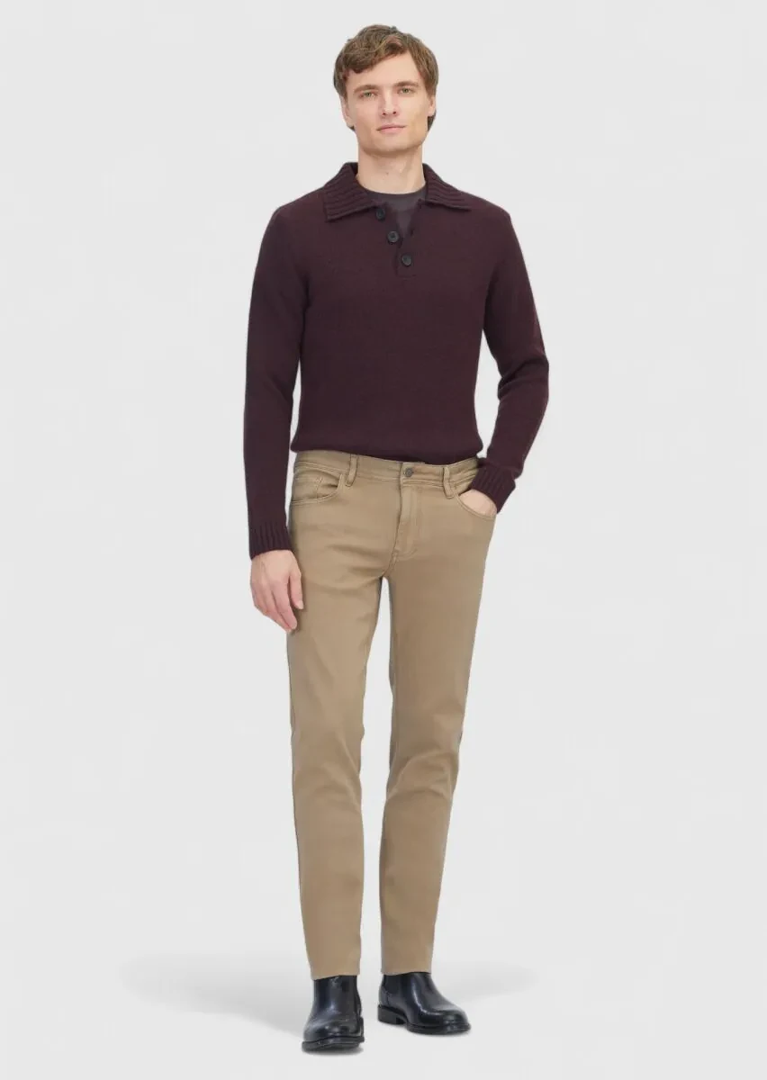 Vizon Düz Örme Slim Fit Casual Pamuk Karışımlı Pantolon - 1