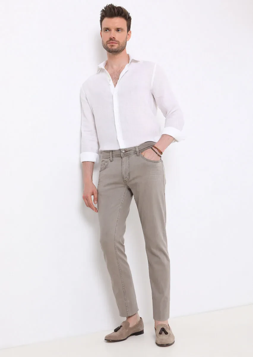 Vizon Düz Slim Fit Denim Pamuk Karışımlı Pantolon - 1