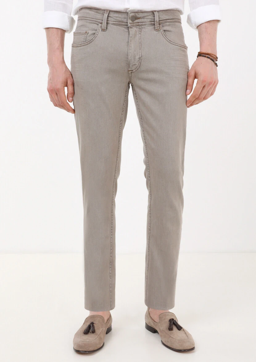 Vizon Düz Slim Fit Denim Pamuk Karışımlı Pantolon 