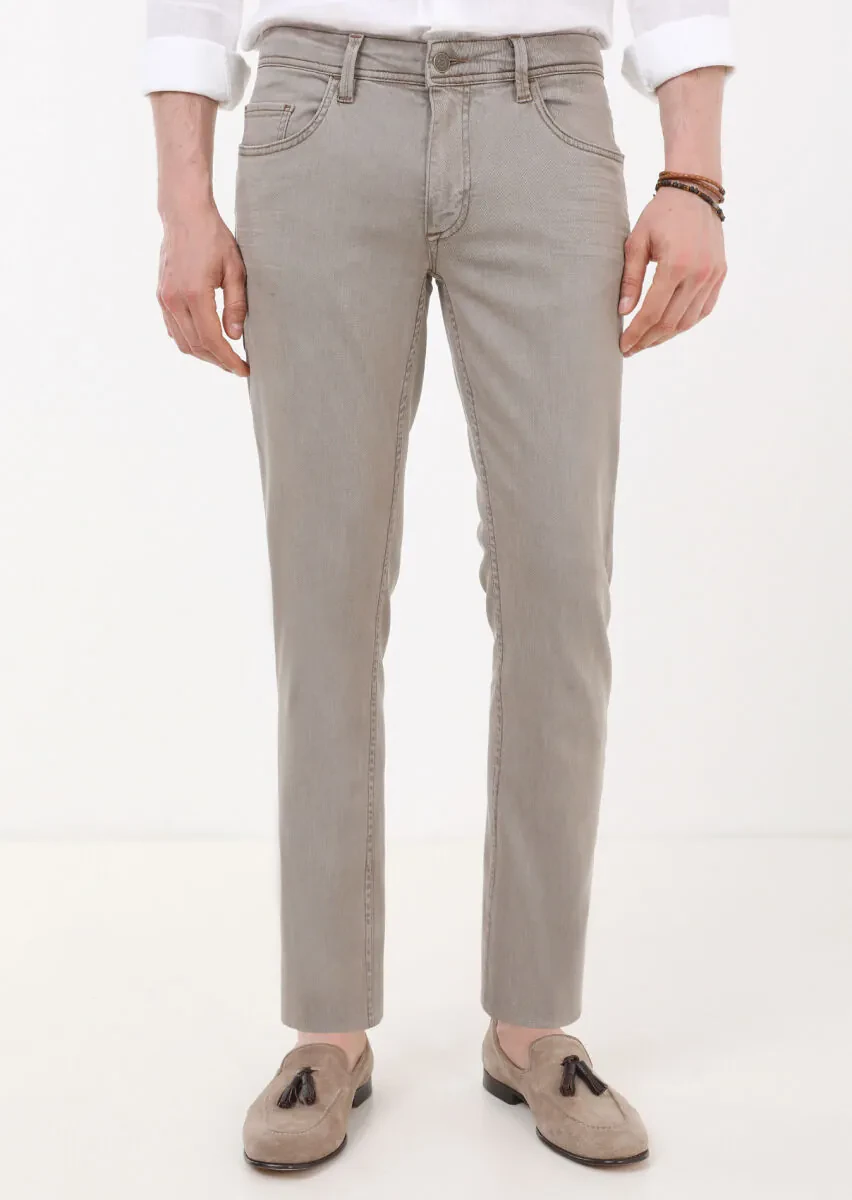 Vizon Düz Slim Fit Denim Pamuk Karışımlı Pantolon - 2