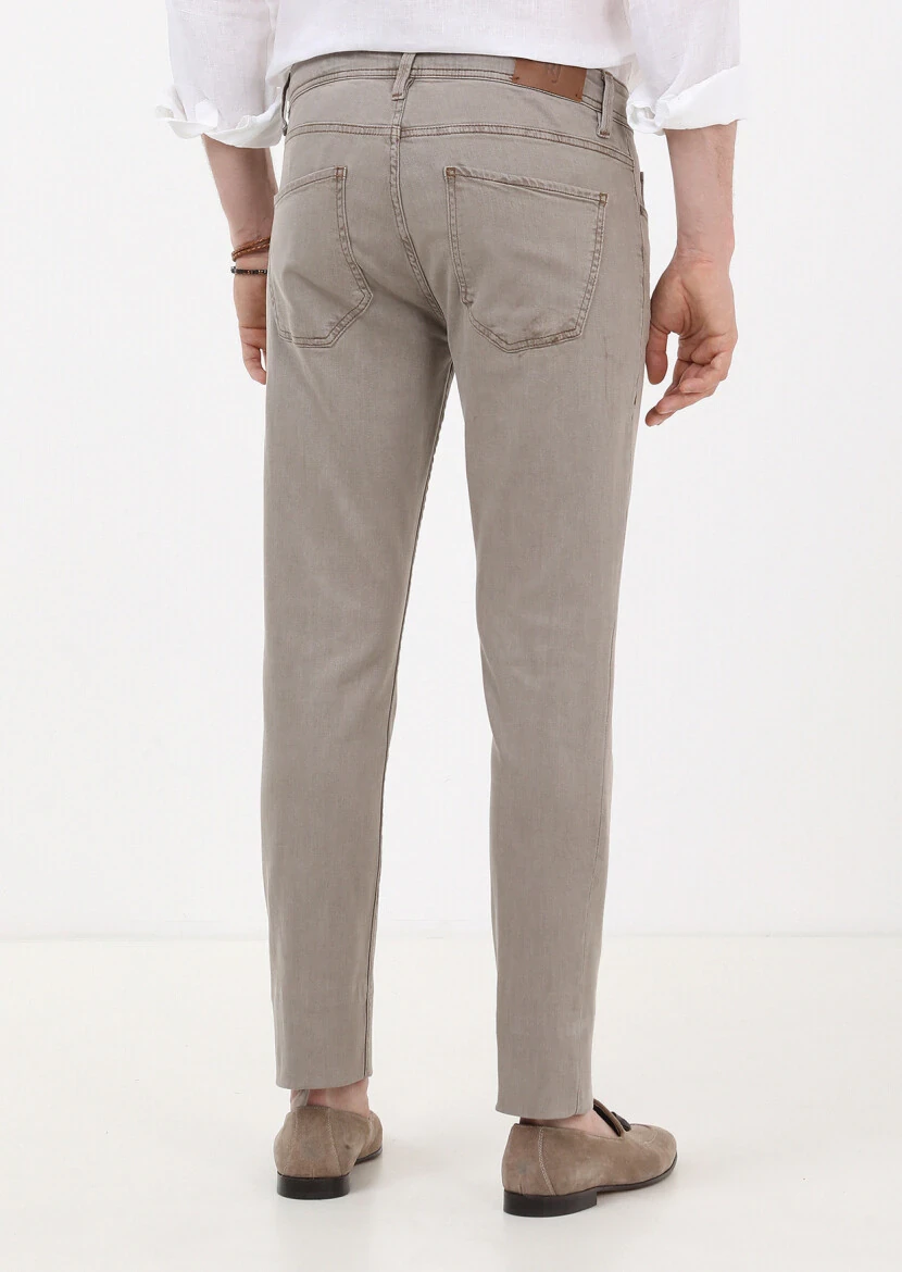 Vizon Düz Slim Fit Denim Pamuk Karışımlı Pantolon - 4