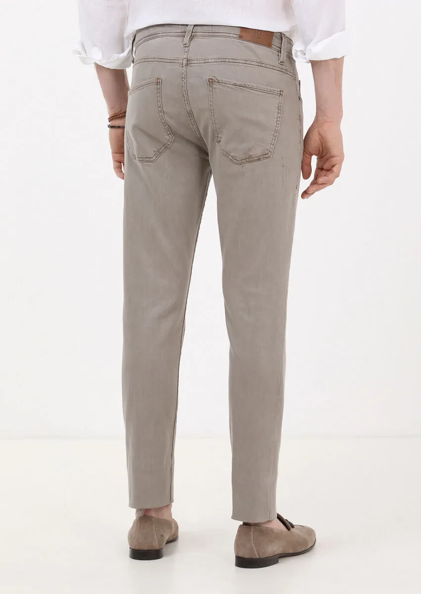 Vizon Düz Slim Fit Denim Pamuk Karışımlı Pantolon - 4