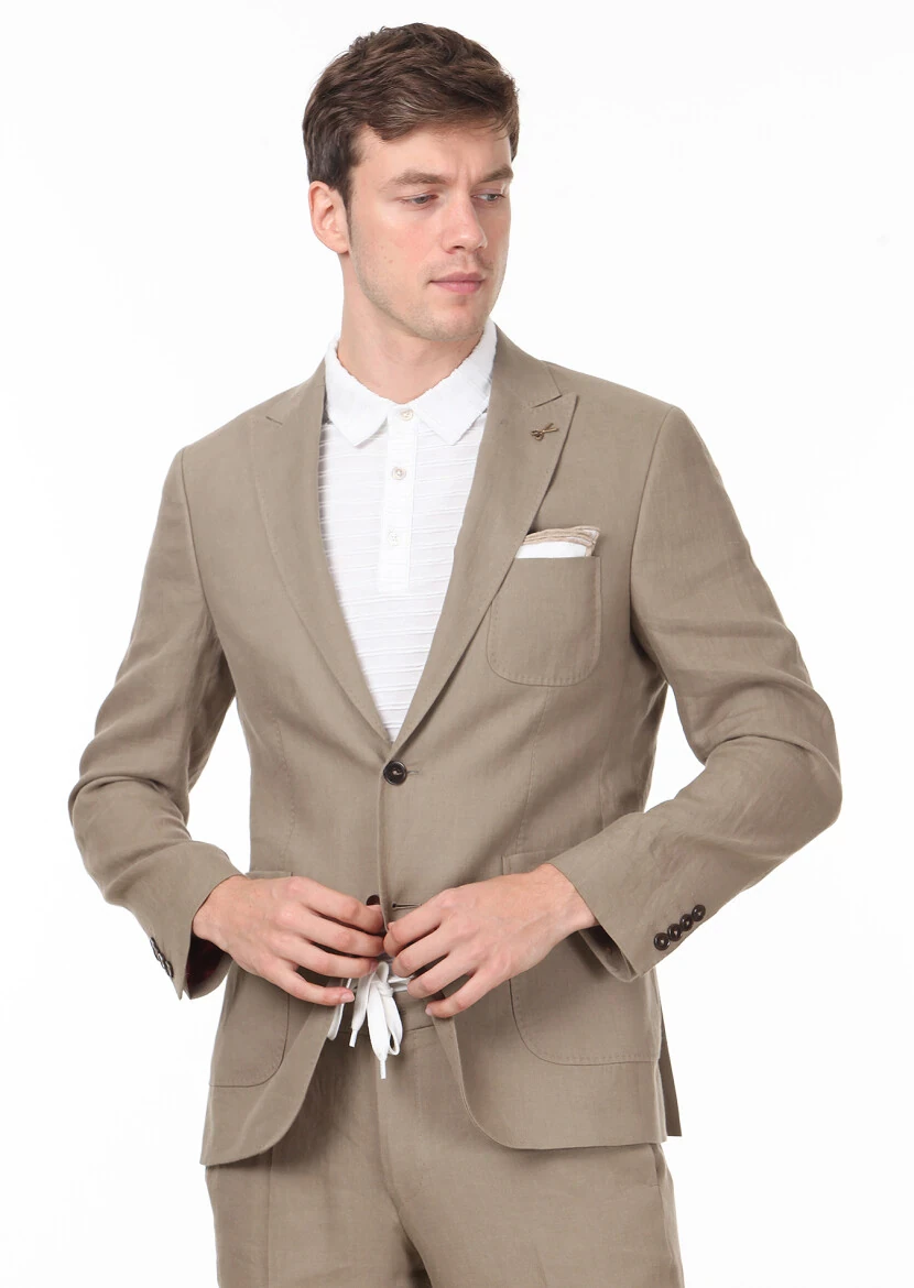 Vizon Düz Zeroweight Slim Fit %100 Keten Takım Elbise - 1